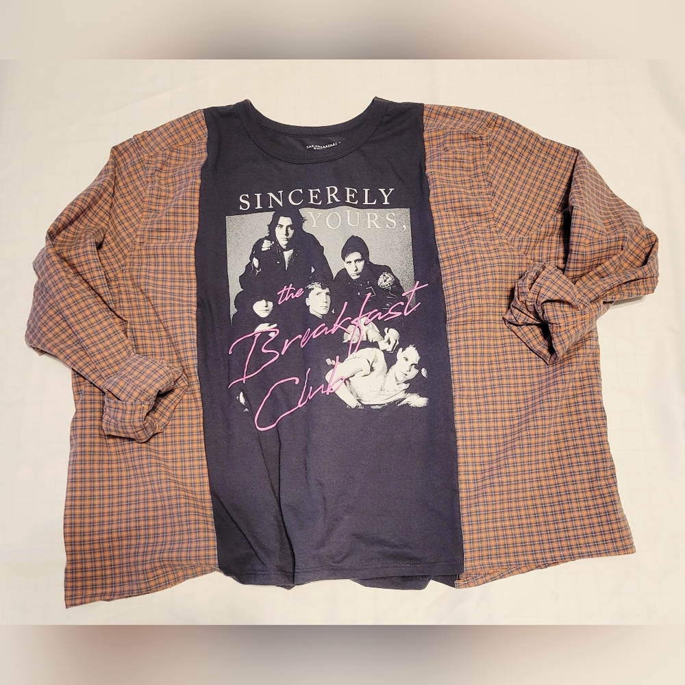 UPCYCLED REMADE REFASHIONED Breakfast Club Graphic Long Sleeve Shirt Sz XL / XXL - Picture 3 of 5